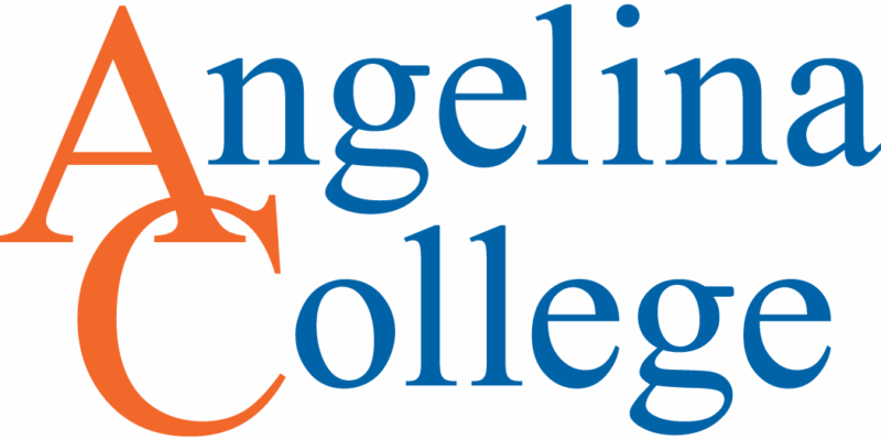 Angelina College logo: large orange overlapping letters A and C next to blue "Angelina College" text on a light background.