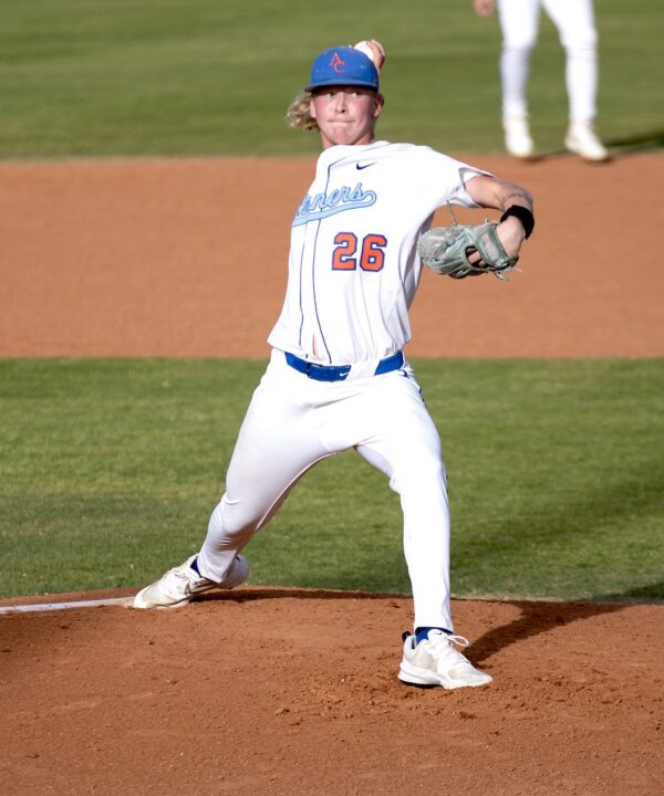 Angelina College baseball pitcher Garrett Burks delivers a pitch during a game against Navarro.