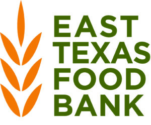 East Texas Food Bank logo with an orange wheat stalk on the left and bold green text on the right.
