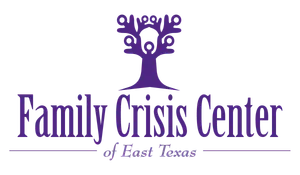 Family Crisis Center of East Texas logo with a purple tree whose branches form human figures, above bold purple text.