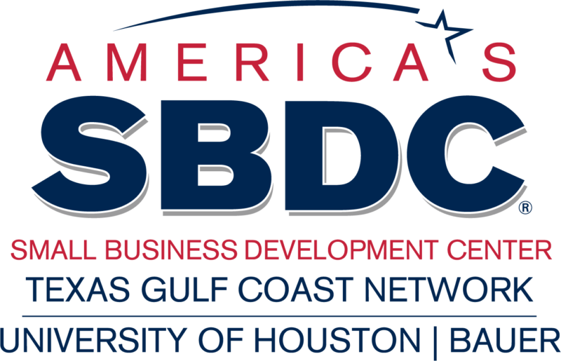 America’s SBDC logo with a star above “America’s” and text: Small Business Development Center, Texas Gulf Coast, UH Bauer.